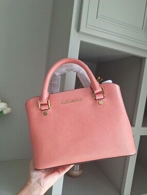 🌞MICHAEL KORS SAVANNAH PEACH LEATHER SM SATCHEL CROSSBODY BAG PURSE🌺NWT